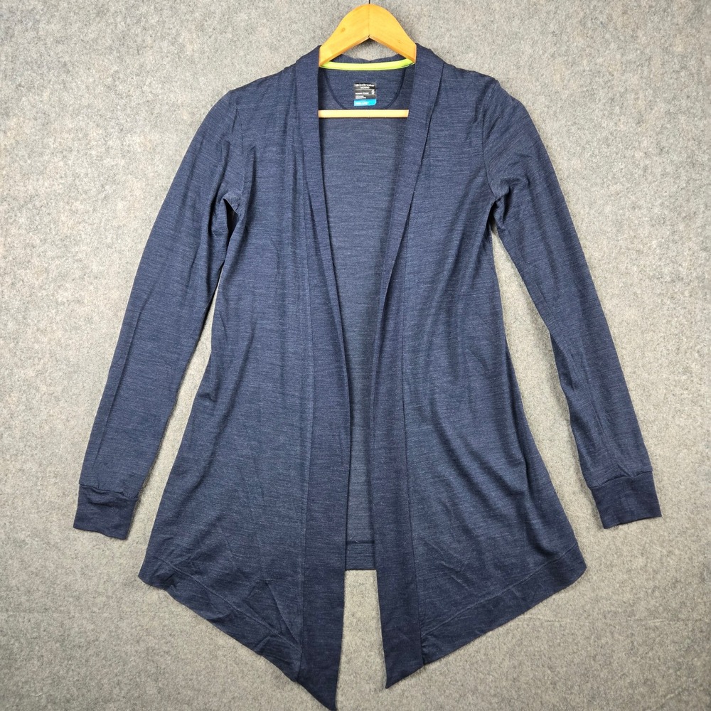 Icebreaker Cardigan Womens‎ S Blue Merino Wool Cool-Lite Open Front Wrap Sweater